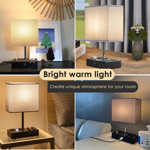 Fully Dimmable Table Lamp With Two USB Ports And Two AC Outlets Bedside Lights each showing mood settings