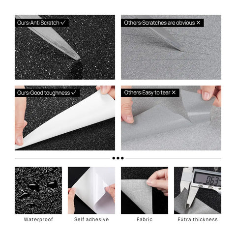 Dope Black Glitter Contact Paper Self Adhesive Peel And Stick Wallpaper with anti-scratch, toughness, and waterproof features
