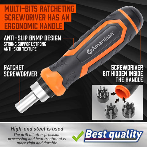 22 In 1 Ratchet Screwdriver Set With Precision Slotted Philips Pozi And Torx Bits, Ergonomic Handle, quick bit change