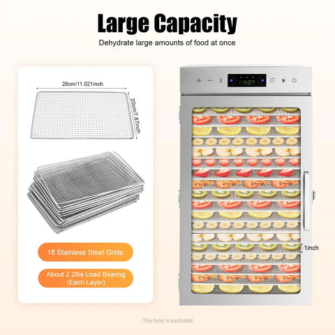 Heavy Hitter 18 Tray Food Dehydrator Machine featuring large capacity with 18 stainless steel grids for drying food.