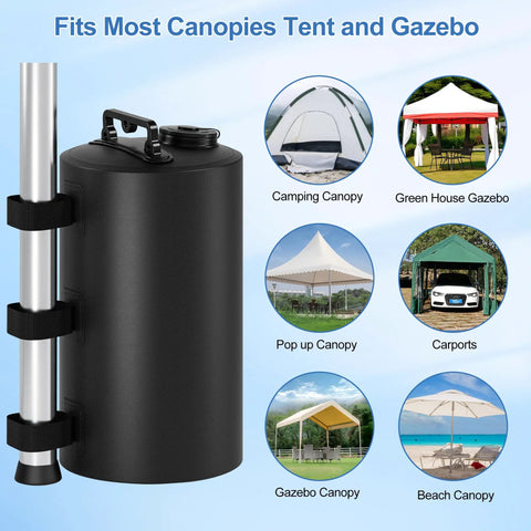 Heavy Duty Canopy Water Weights Bags 88 Lb Tent Anchors 10L Water Bags Windproof Stabilizers shown with various canopies