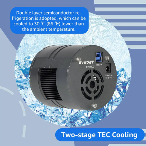 Back view of 605CC Cooled Astrophotography Camera With Double Layer Semiconductor Cooling, showcasing USB 3.0 port.
