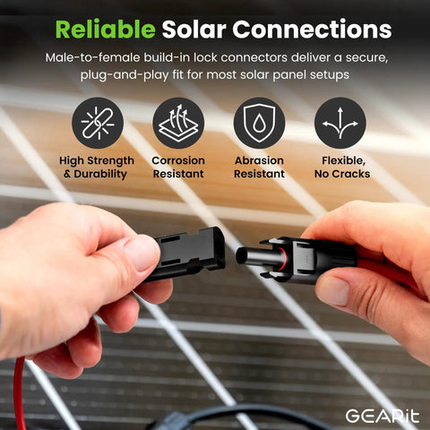 12 Gauge Solar Panel Extension Cable Set Go-To 100 Feet Total 12 AWG OFC Solar Cord With MC4 Male To Female Connectors showing durability features