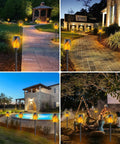 12-Pack Solar Christmas Lights Outdoor With Flickering Flame Tiki Torches Waterproof Garden Lights illuminating pathways and patio