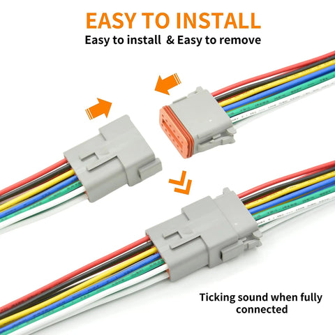 Beefy 12 Pin Deutsch DT Waterproof Automotive Electrical Butt Connector Kit With 16 AWG Wires And Heat Shrink Tubes, easy install