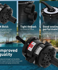 Rock Solid Top Mount Multiport Valve Direct Swap For Swimming Pool Filters with injection molded ABS body and tight threads.