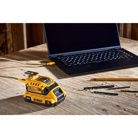 Battery Charger And USB Wall Charging Kit For 20V Max And FlexVolt Batteries with laptop on wooden desk