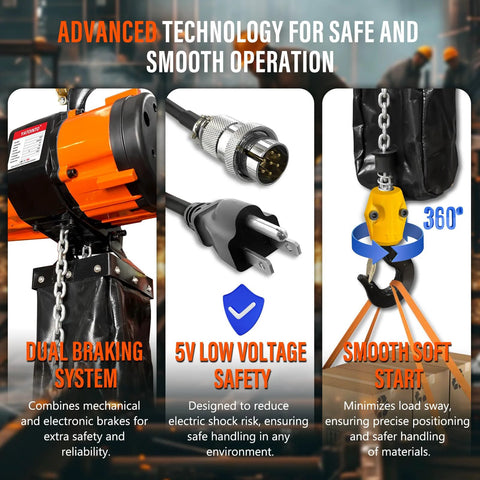 YATOINTO 2-Speed Electric Chain Hoist with orange housing, 2200 lb capacity