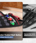 Three-Piece Nail Punch Set with color coded nail setters and shock absorbing grip shown in a case with size labels 1/32 1/16 3/32