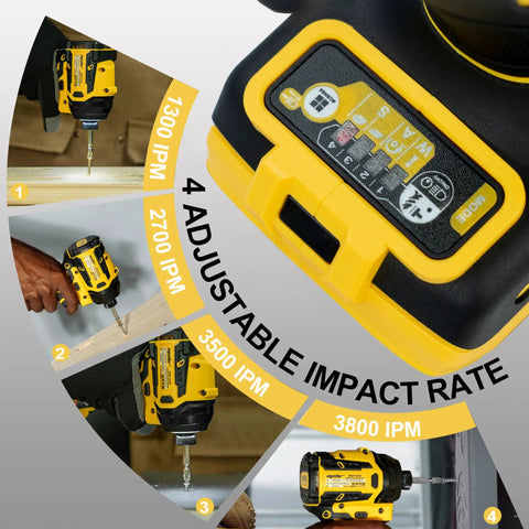 Beast Quarter Inch Impact Driver For Dewalt 20V And 60V Max Batteries Tool Only, 4 adjustable impact rates, brushless motor detail