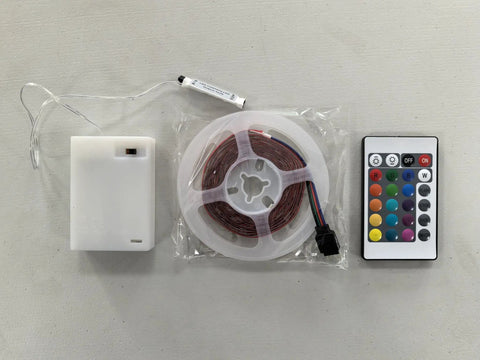 Pack showing Multicolor Battery Powered LED Strip Lights With Remote Control For Indoor And Outdoor Decor, waterproof 2m length