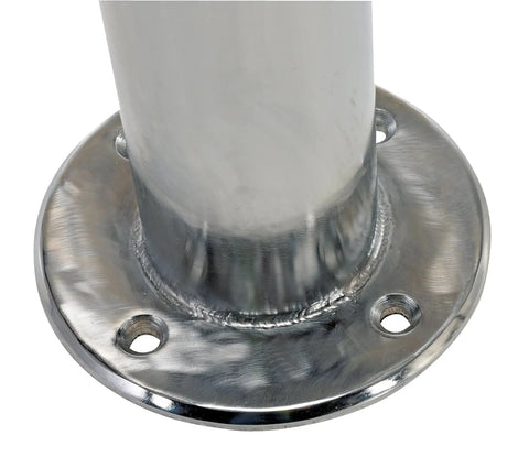 Base of Built Tough Heavy Duty Steel Safety Bollard With Bright Chrome Plating showcasing bolt holes for ground mounting.