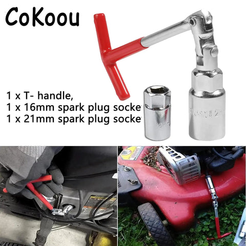 T Handle Spark Plug Socket Wrench Set With Universal Spark Plug Remover and Installer for Motorcycles DIY Friendly Lawn Mowers