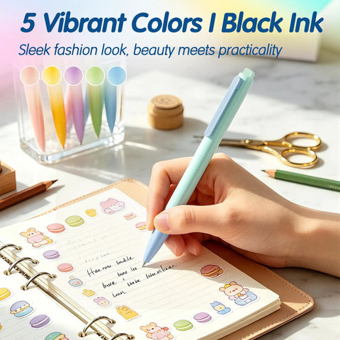 Hand writing with Gel Pen Set 0.5mm Quick-Drying Black Ink With Naturally Scented Fruity Ink, Smooth Non-Bleed Writing, Gradient Color Barrel