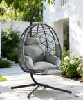 Hanging Egg Chair With Adjustable Footrest And Stand For Indoor And Outdoor Use Wicker Swing Chair With Cushion in garden