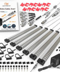 Under Cabinet LED Lighting Kit 6 Pack With Built In Adjustable Cable No Mess Wires Touch Activated Dimmable Kitchen Pantry Closet Lights 6500K Cool Daylight 2700 Lumens Total Output External Cables For Garage components including light bars, connectors, cables, and mounting hardware