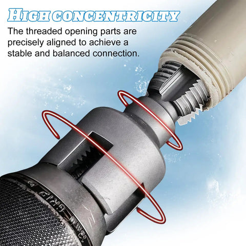 PVC Pipe Threader Tool For Internal And External Threading With Electric Drill Compatibility, Heavy Duty Metal Die For Quick Plumbing Repairs On 1/2 And 3/4 Inch PVC Pipes, Easy DIY Home Maintenance, threaded PVC pipe close-up