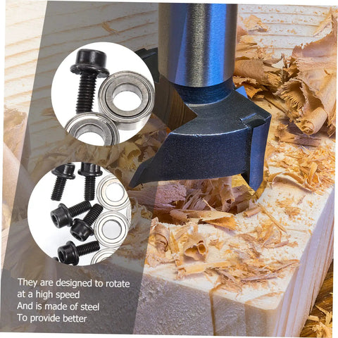 Top Mounted Router Bit Ball Bearing Gear With Low Noise Double Shielded Design with wood shavings and screws visible