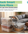 Hella Spacious Thirty Two Gallon Wheeled Storage Totes With Clear Plastic Rolling Bins And Lock Tight Lids For Effortless Moving Loads Smart Garage Makeover And Playroom Stash Setup Four Pack Bundle with blankets stored.