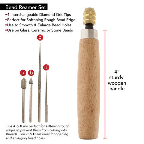 Diamond Reamer Set With Four Interchangeable Tips Wood Handle And Handy Storage Tube