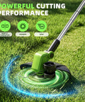 Cordless 21V Weed Wacker And Lawn Edger 9000 RPM Power 12 Inch Cutting Width in action on grass with powerful cutting.