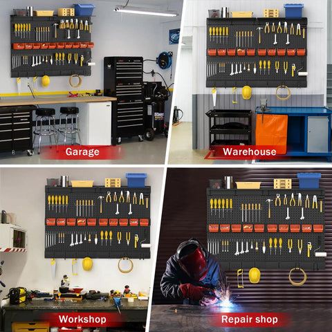 Pegboard Wall Organizer For Garage Storage 48 By 36 Inch With Hooks And Bins Tool Panel System 72 Piece Set in various settings
