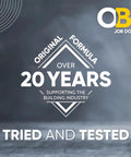Gray background with text highlighting over 20 years of OB1 original formula supporting the building industry, with "Tried and Tested" at bottom.