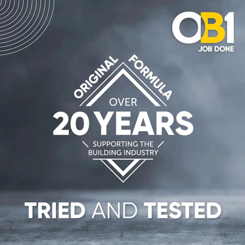 OB1 building industry logo with text 'Original Formula Over 20 Years Supporting The Building Industry Tried And Tested'.