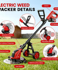 Cordless 12 Inch Weed Wacker With Wheels 21V 2x3000mAh Battery 800W Brushless Motor 4 Blade Types 20000 RPM Grass Trimmer with adjustable wheels