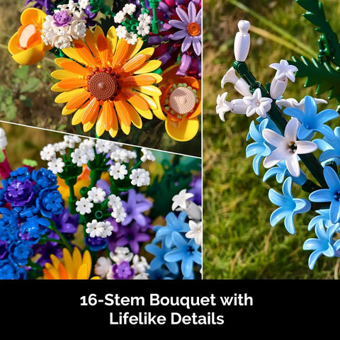 Sunflower 1183-Piece Building Blocks Set For Adults Flower Garden Kit For Home Decor And Mindful Crafting, Perfect Gift For Valentines Day And Mothers Day, Brick Compatible With Most Brick Systems. 16-stem bouquet with lifelike details
