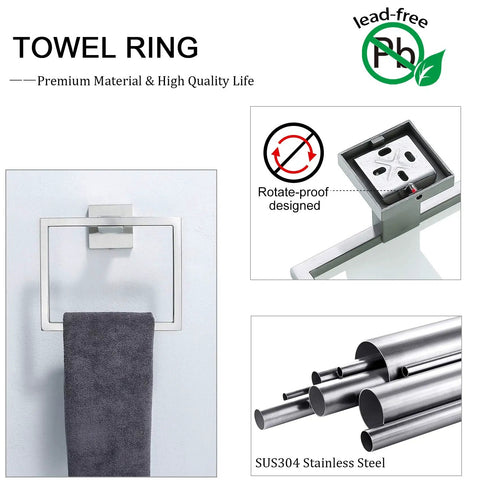 Five Piece Brushed Nickel Towel Bar Set For Modern Bathrooms Stainless Steel Wall Mounted 23.6 Inch Square Hardware Kit