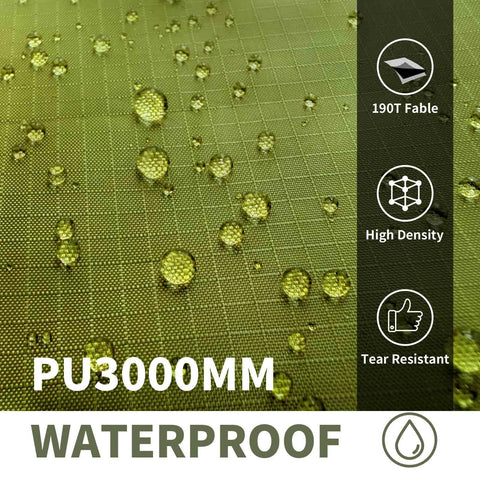 Ultralight Waterproof Tent Footprint Groundsheet 33 By 80 Inches Durable Tent Floor with water droplets showcasing waterproof PU3000mm fabric
