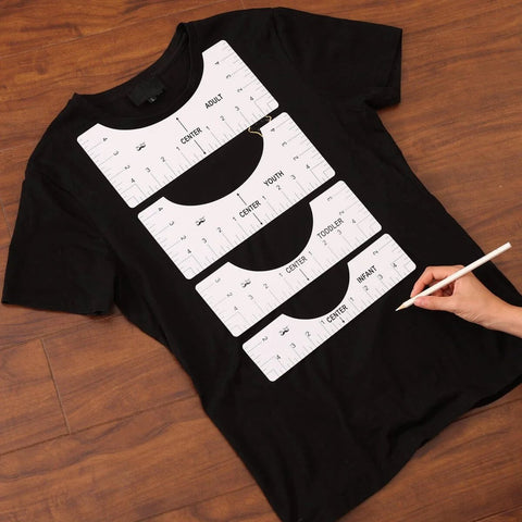 T Shirt Alignment Ruler Kit For Vinyl Designs 4 Piece PVC Ruler Set On Black T Shirt For Centering Graphics Heat Press Accessories