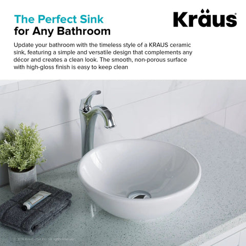 Round Vessel White Porcelain Ceramic Bathroom Sink 14 Inch Durable Scratch Resistant Nonporous Glazed Finish Easy To Clean Dope Modern Vanity Fixture For Quick Install And Clean Look displayed on a countertop with a plant and towel nearby