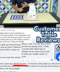 Customer review featuring Smooth Electric Height Adjusting Sewing Table With Remote Control and Tilt Top Setup in use.