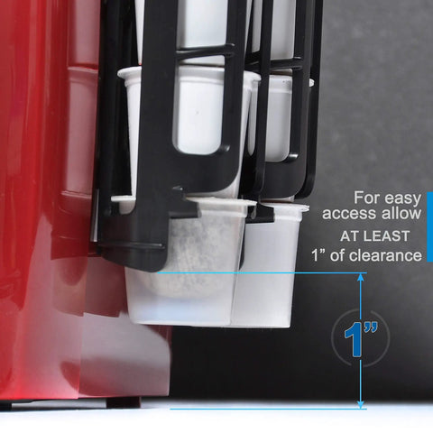 Side Mount Coffee Pod Holder for Keurig Machines, Space Saving K Cup Organizer, close-up showing 1 inch clearance