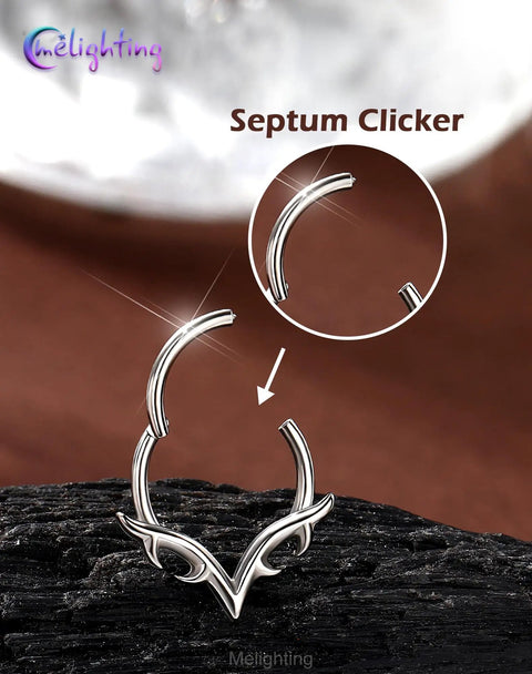 V Shaped 16G Septum Ring Clicker In 316L Stainless Steel With Wing Blade Piercing Jewelry For Nose, Daith, Helix And Cartilage, 10 Mm Inner Diameter, Women Friendly on display.