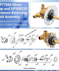 Complete Mixer Cap and Pressure Balancing Unit Kit for K-15701-K and K-15700-K Mixing Valves diagram and components