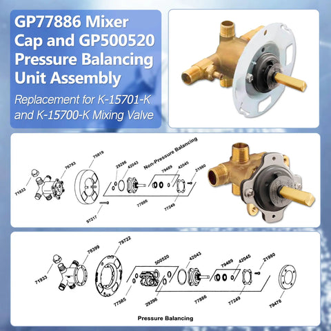Complete Mixer Cap and Pressure Balancing Unit Kit for K-15701-K and K-15700-K Mixing Valves diagram and components