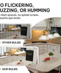 Comparison of kitchen lighting with 4W LED Candelabra Bulbs 6-Pack, Dimmable Warm White 3000K, E12 base, showing no flicker.