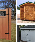 4 Pcs T Strap Hinges Black Decorative Door Hinges for Barn Doors shown on wooden gates and sheds