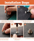 Installation steps for Badass 220 Piece Punk Spike And Stud Hardware Kit For Clothing Leather Crafting includes tapered cone fasteners.