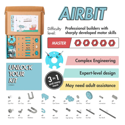 AirBit Build Your Own Airplane STEM Kit For Creative Kids And Curious Adults package contents