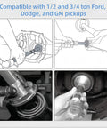 Pro Grade 13 Piece Wheel Bearing Press Kit with Race and Seal Driver Set in use on Ford, Dodge, and GM truck axles.