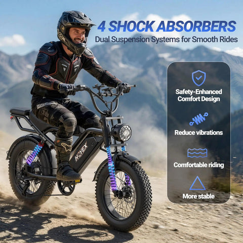 Rider on All Terrain 1500W Electric Fat Tire Bike For Adults With Brushless Motor Ebike 48V 20Ah Battery Dual Suspension 20 Inch Wheels