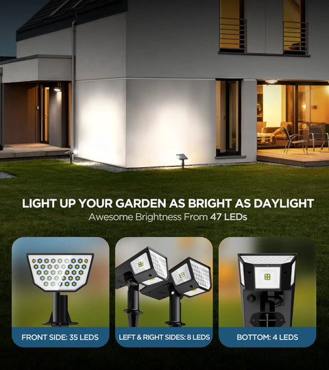 2 Pack Super Bright Solar Spot Lights Outdoor For Your Lit Yard And Pathway 47 LEDs With A 300 Degree Wide Angle