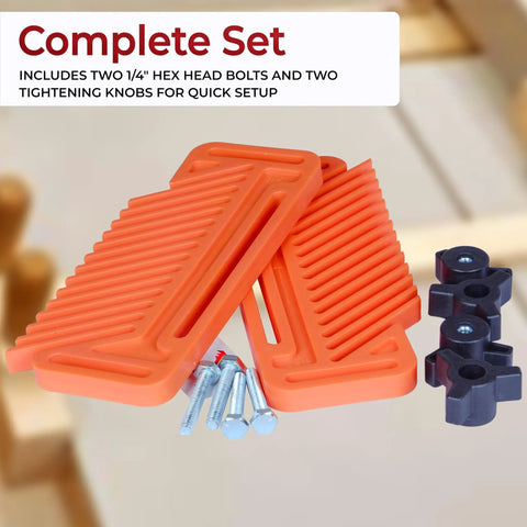 Rock Solid Table Saw Featherboard Replacement For 71553 Fence Keeps Timber Dead Nuts Secure Pack Of 2 Orange Polymer workpiece clamp mounts with hex bolts.