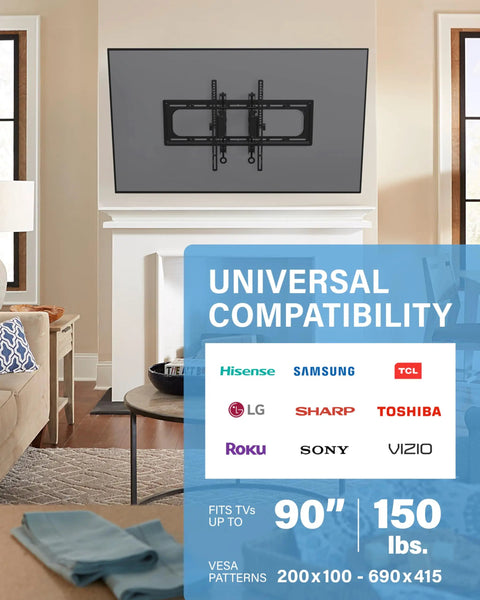 Super Slick Extendable Tilt TV Wall Mount For 42 To 90 Inch Sets Supporting Up To 150 Pounds Slides Out Five Inches Smoothly on wall.