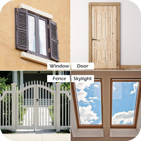Stainless Steel Heavy Duty Gate Hook and Eye Latch for Door Window Cabinet shown near window, door, fence, and skylight.