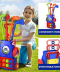 Child with Tot Friendly Mini Golf Toy Set with golf cart, four colorful clubs, and storage feature for backyard play.